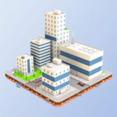 Low Poly City Block Factory Buildings prew