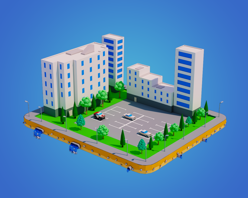 low poly city block