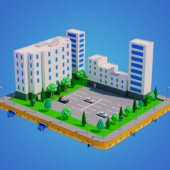 low poly city block